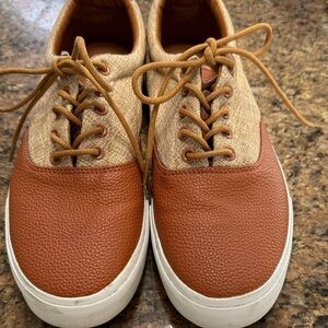 FARANZI Casual Men's Two-Tone Leather & Canvas Sneakers - Brown/Tan